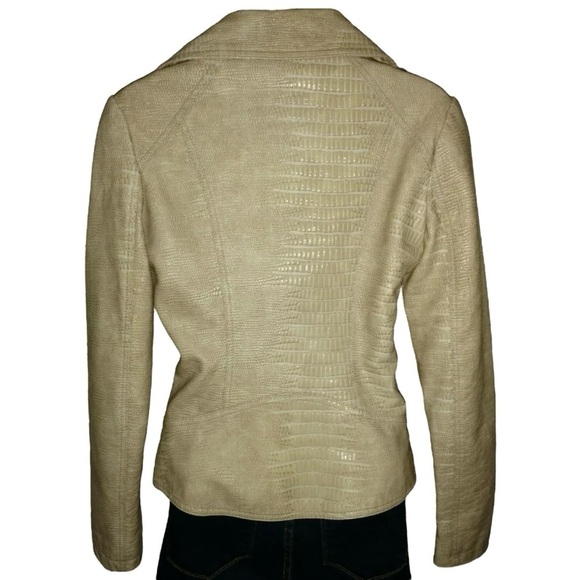 Guess Jacket Motorcycle Moto Embossed Animal Print Faux Leather Tan alt Grunge S - Picture 7 of 13